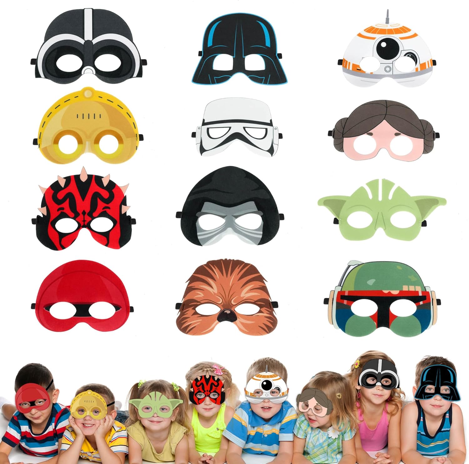 Miniatura 3 de Alirea 12 máscaras de fiesta de bebé Y0-da, suministros de fiesta temática de Galaxy Wars para niños y niñas, fanáticos de fiesta de cumpleaños