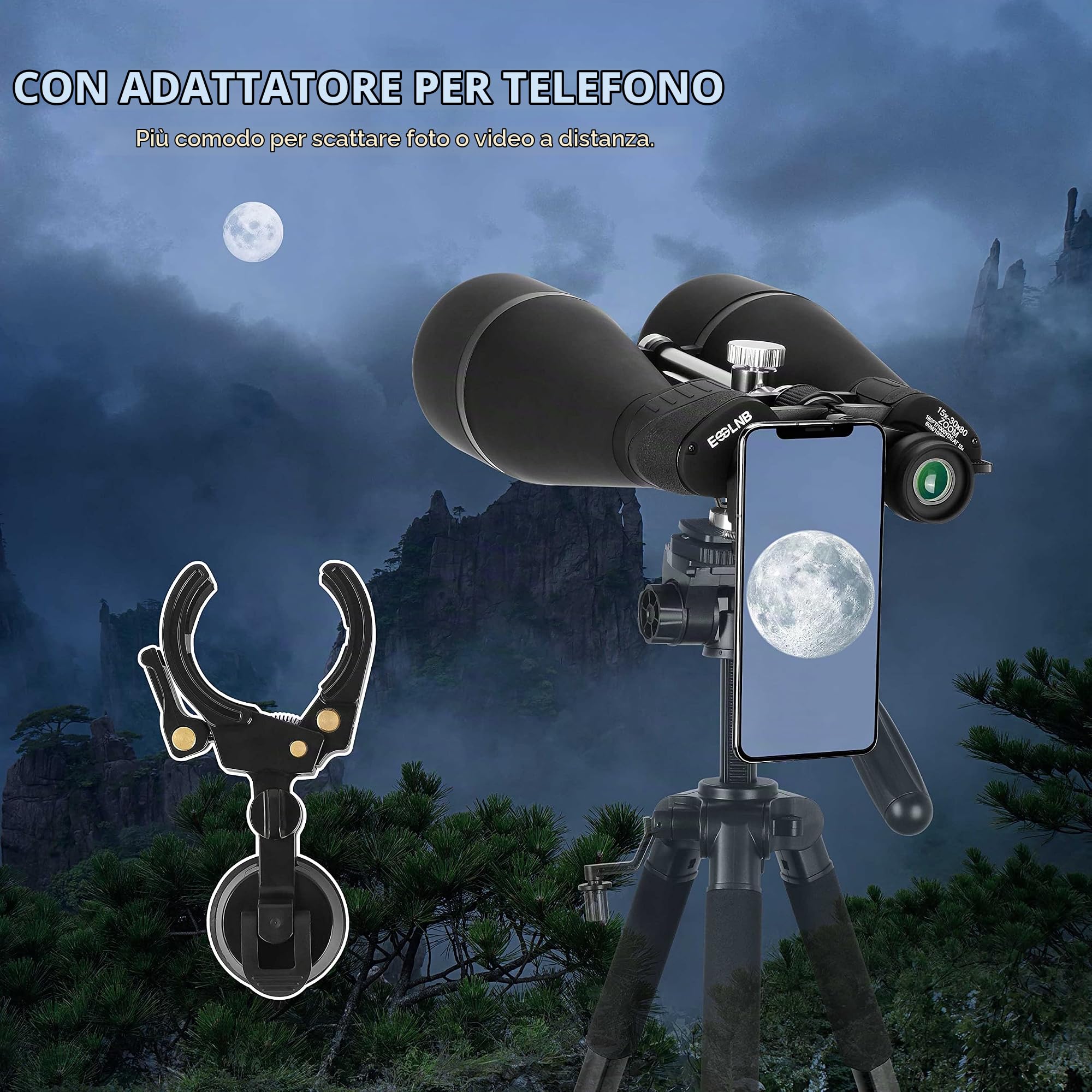 ESSLNB 15-30X80 Binocoli Astronomici con Supporto per Treppiede Incorporato Binocolo Gigante Con Adattatore del Telefono e Custodia per Bird Watching Caccia e Stargazing