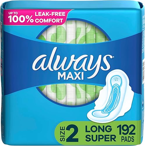 Always Maxi - Almohadillas femeninas para mujer, talla 2 larga súper absorción, paquete múltiple, con alas, sin perfume, 32 unidades x 6 paquetes