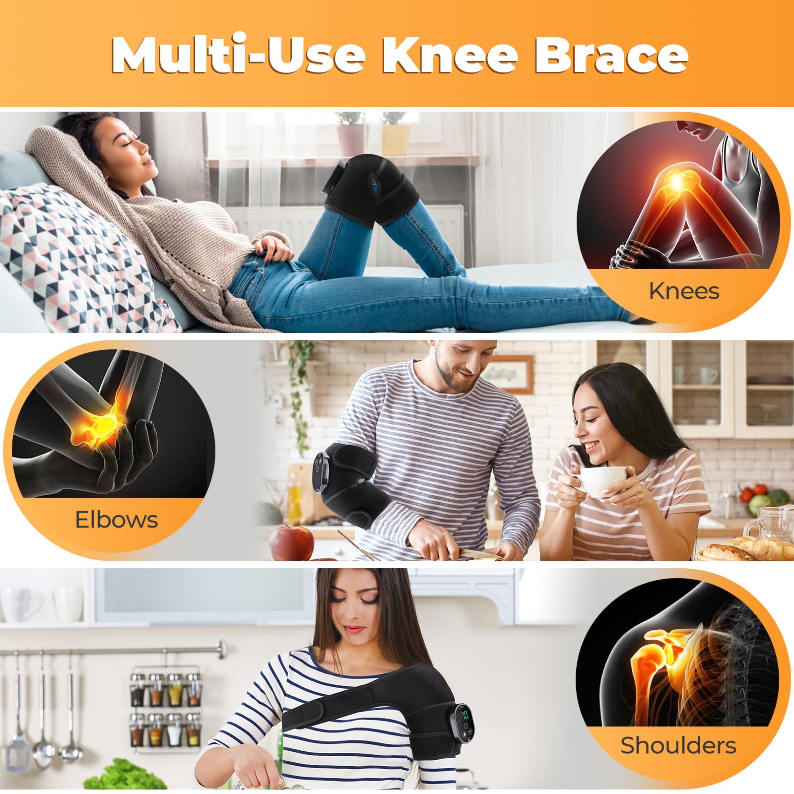 Kabelloses beheiztes Kniemassagegerät, Beheizte Kniebandage Wrap Knie mit Vibration, Knieheizkissen für Schulter Ellenbogen, Wärmekissen für Knie mit 6 Heizstufen, 3 Massagemodi & Timer