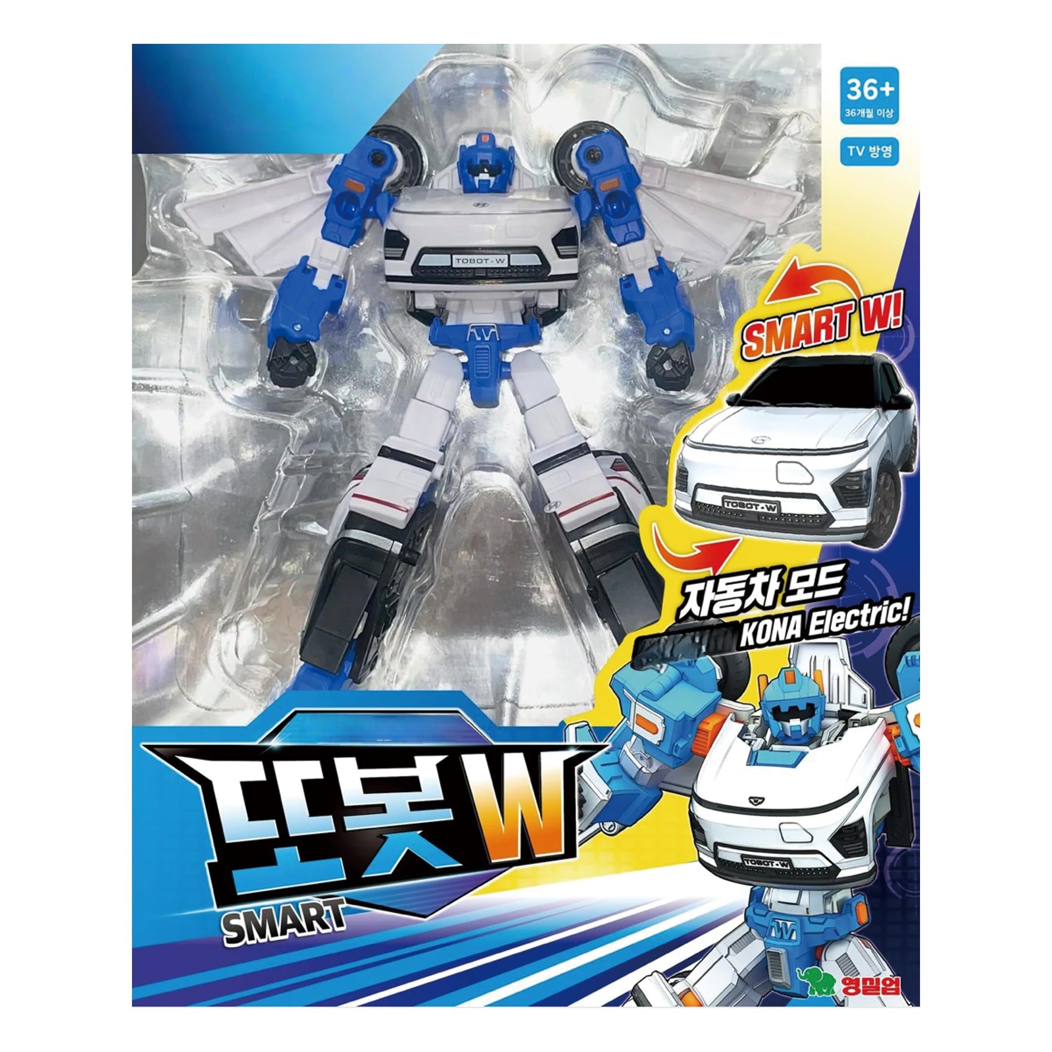 caincosmetic Tobot Smart Series Transforming Robot Figure – Blue Sedan Car Mode, 2-Mode Convert, Poseable, with Display Stand & Instructions (Smart W)