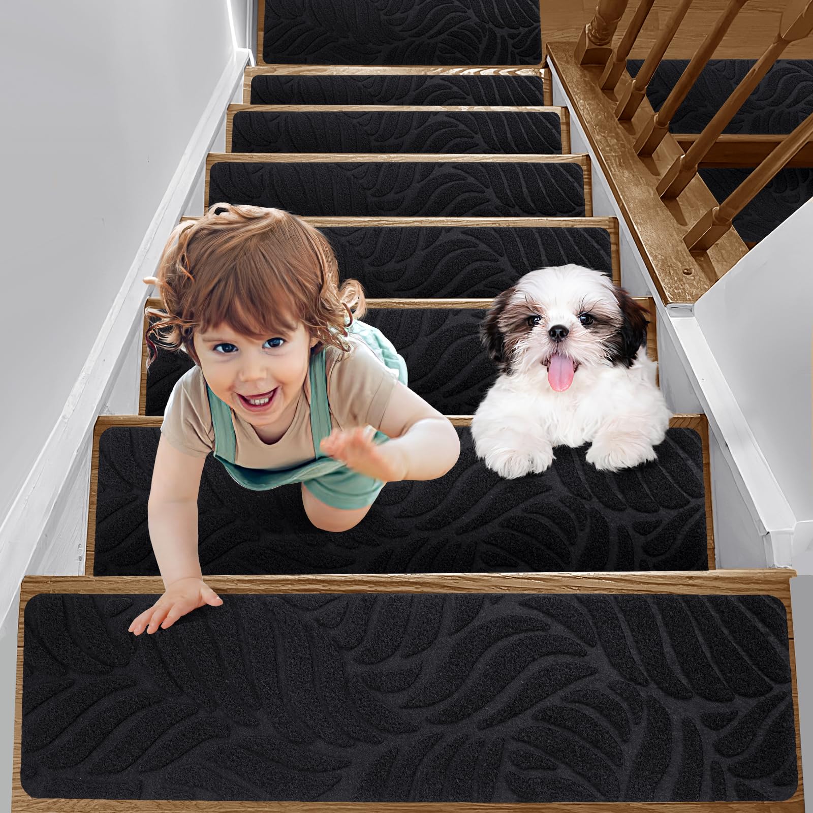 COSY HOMEER 15 stuks trapmatten 70x22cm, trapmatten zelfklevend, wasbaar in de wasmachine, 100% polyester, TPE-rug, ideaal voor kinderen, ouderen en huisdieren, grijs