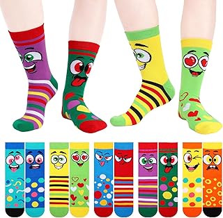 5 Pairs Funny Emotion Crew Socks for Men Mismatch Face Crazy Cotton Socks Novelty