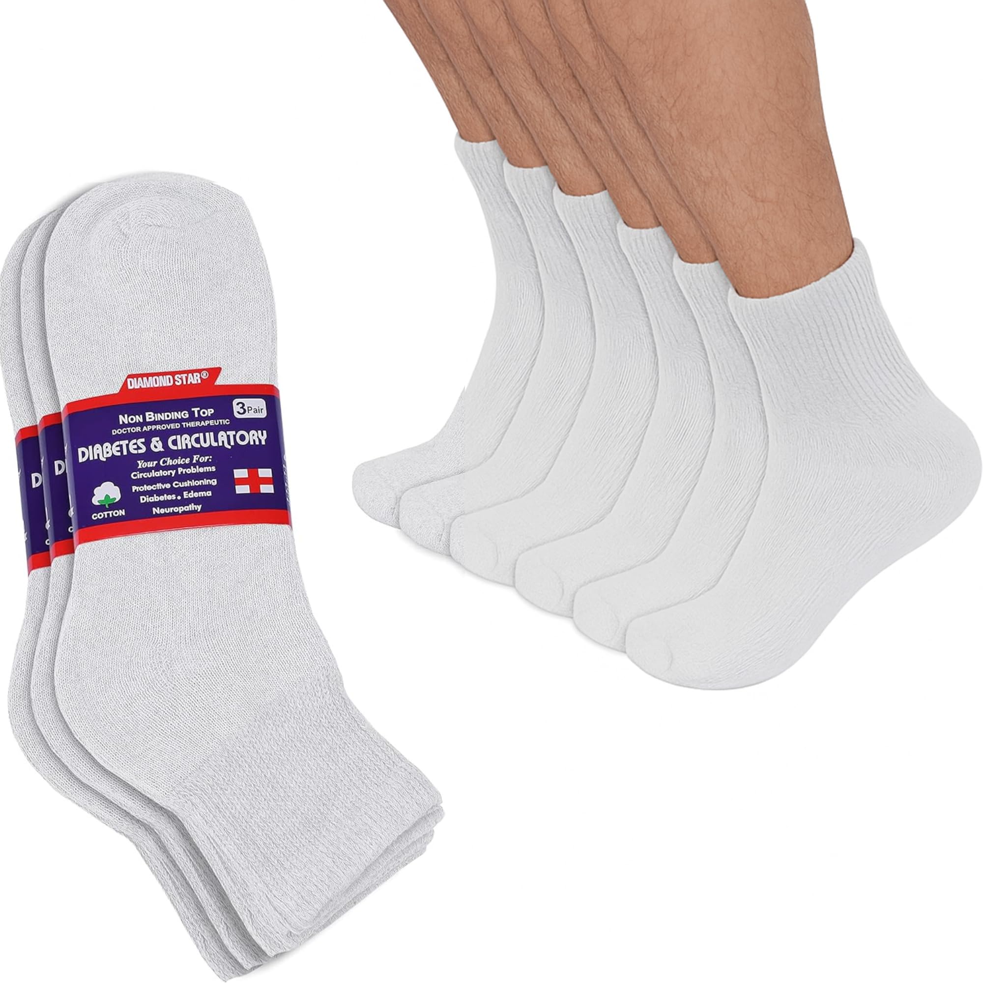 Diabetic Ankle Socks for Men & Women, Non-Binding Cotton Socks with Cushioned Sole, Soft & Breathable, 3/6/12 Pack