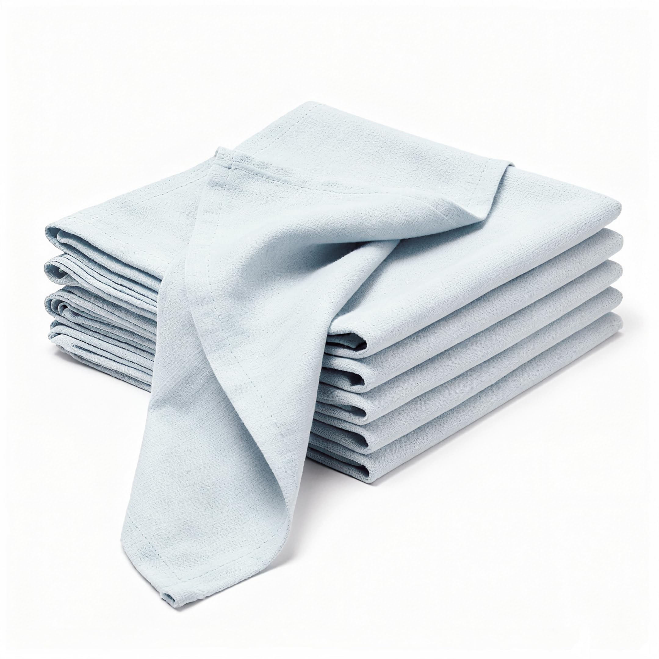 Linendo 100% Pure Linen Dinner Cloth Napkins 45 x 45 cm Light Blue - Set of 6 Pack European Flax Natural Fabric Washable for Home and Kitchen