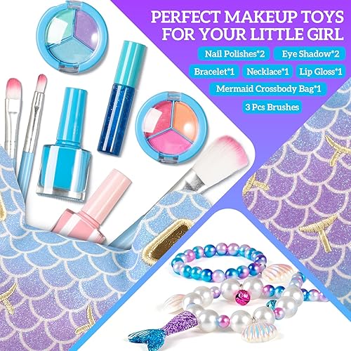 Miniatura 4 de Kit de maquillaje de sirena para niñas y niños pequeños, juguetes de sirena para edades de 3, 4, 5, 6, 7, 8 años, cumpleaños, bolso para niñas, no