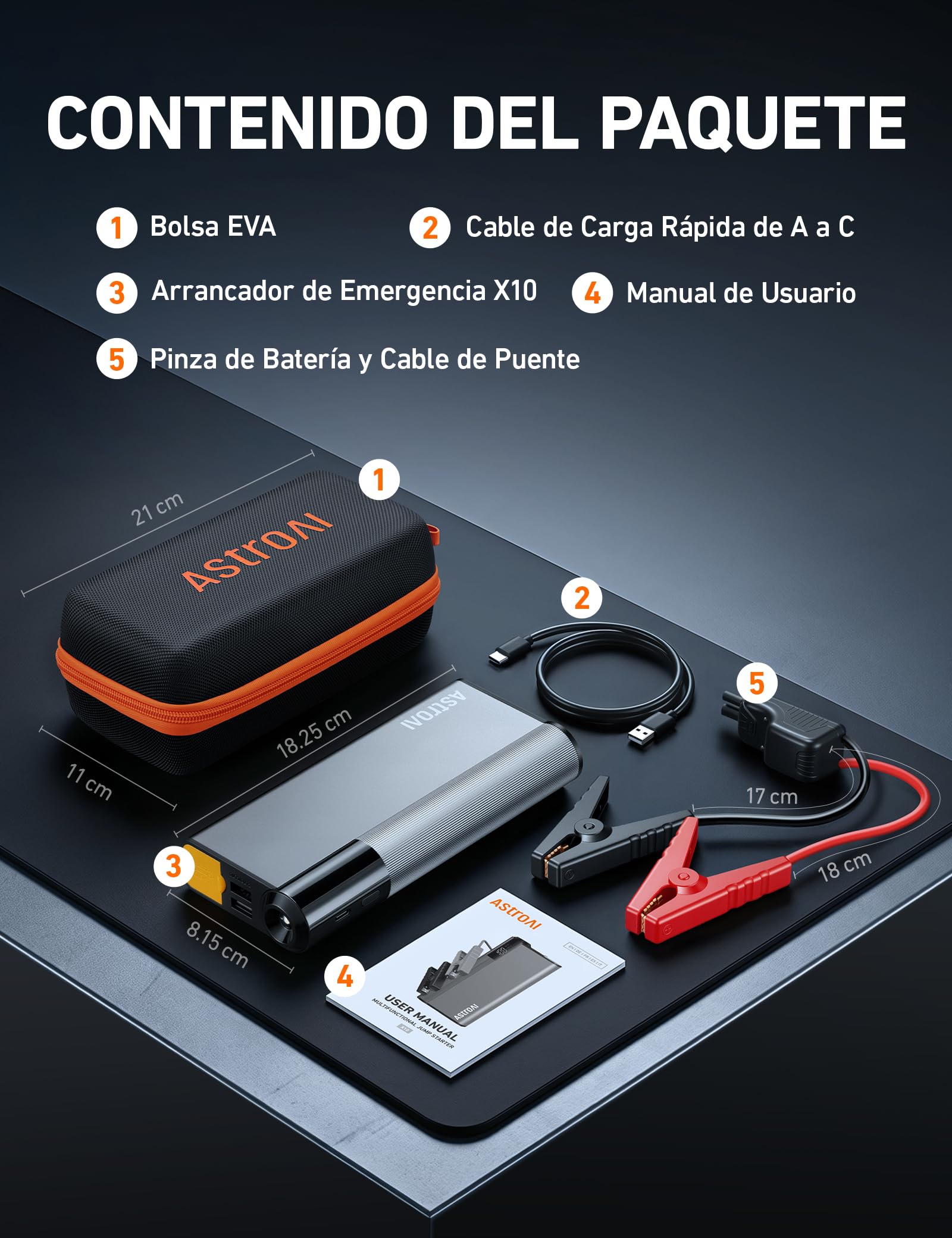 AstroAI Arrancador de Batería de Coche 8000A de Aluminio Ultrarresistente | 3 en 1 Jump Starter Portátil (Todo Gasolina/12L Diésel) con Pantalla LCD, Luz LED Emergencia y Powerbank, Amarillo