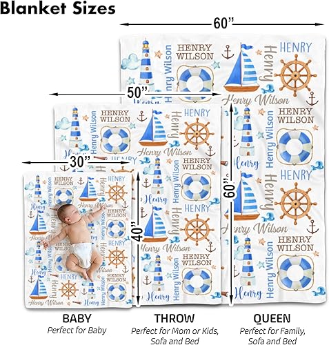 Miniatura 2 de VibeCustom Manta náutica personalizada para bebé, manta de bebé Ocean Life, manta de bebé océano, manta de bebé con nombre, manta de bebé con