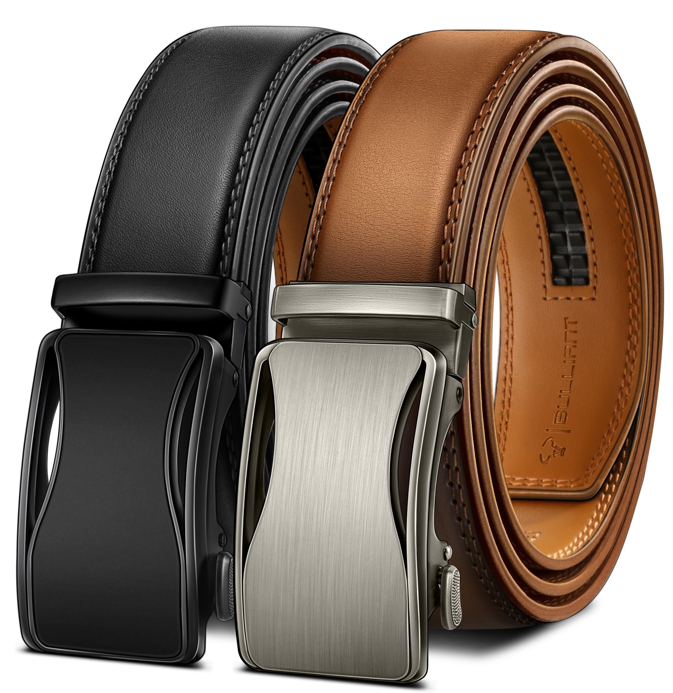 KEMISANT Gürtel Herren 2er, Gürtel Ratsche Automatikschließe Ledergürtel für Herren Verstellbar 35mm Breit mit Geschenkbox