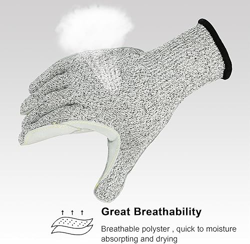 Miniatura 4 de TripleJump Guantes de trabajo de cuero de vaca Guantes resistentes a cortes y pinchazos Guantes de jardinería transpirables flexibles