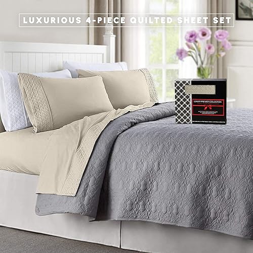 Miniatura 4 de Elegant Comfort Lujoso juego de sábanas acolchadas de 4 piezas, caja de regalo, calidad egipcia de 1500 hilos, suave, resistente a las arrugas,