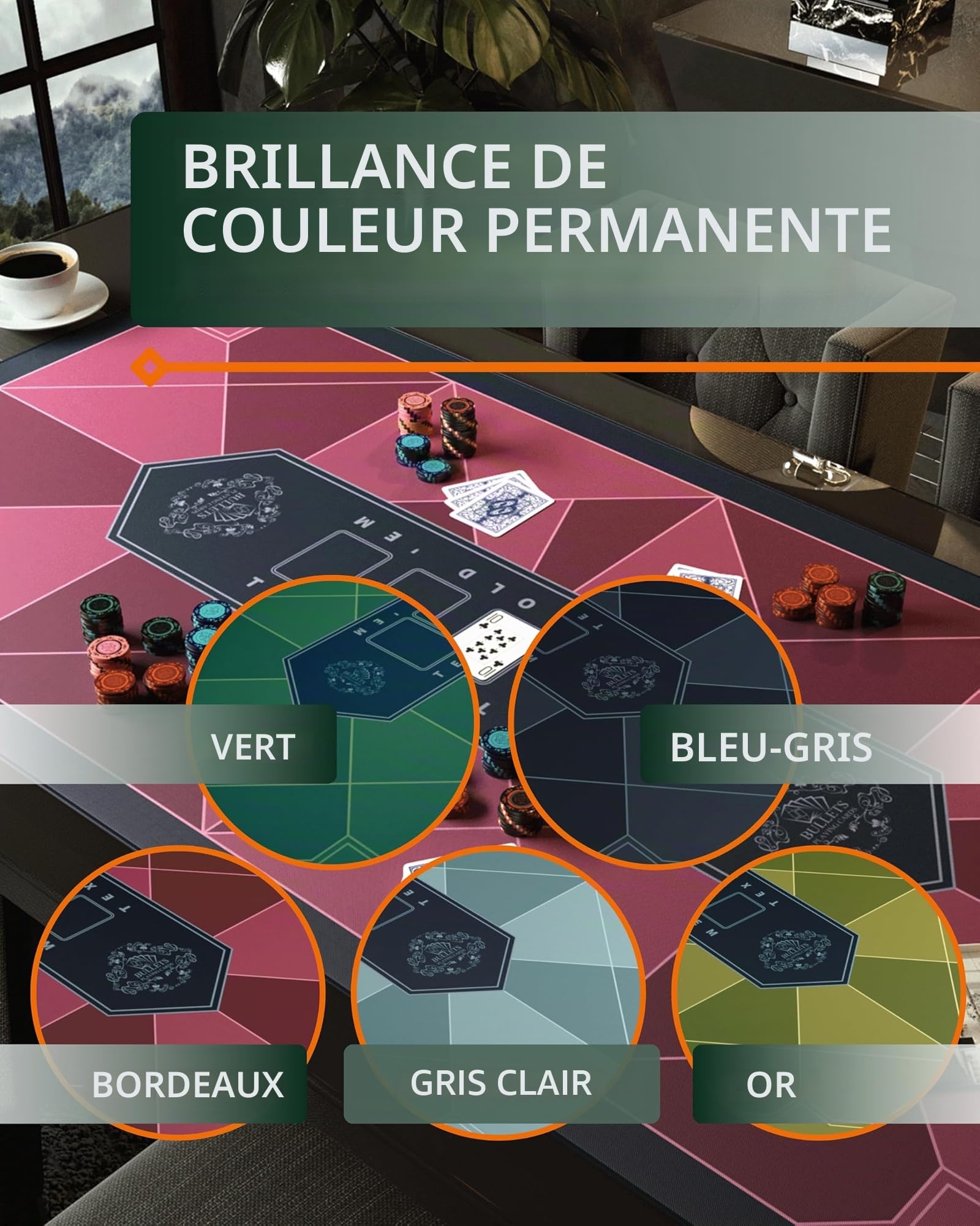 Bullets Playing Cards | Tapis de Poker Bordeaux Paulie Design 100×60 cm | Surface Lisse Antidérapante, Qualité Casino, Lavable & Hydrofuge