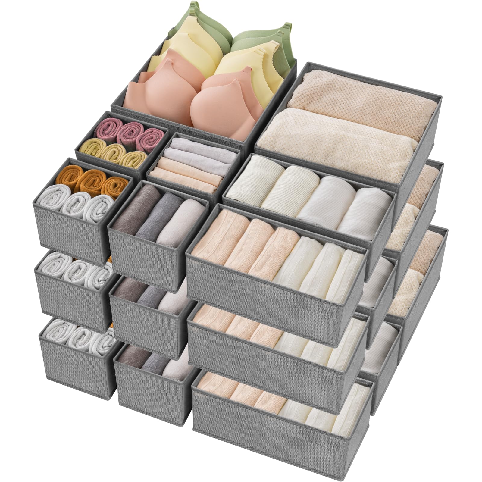 Criusia Organizer per cassetti e vestiti, confezione da 24 organizer pieghevoli per armadio, divisori per cassetti, organizer per vestiti, calze, sciarpe, reggiseni, cravatte (grigio)