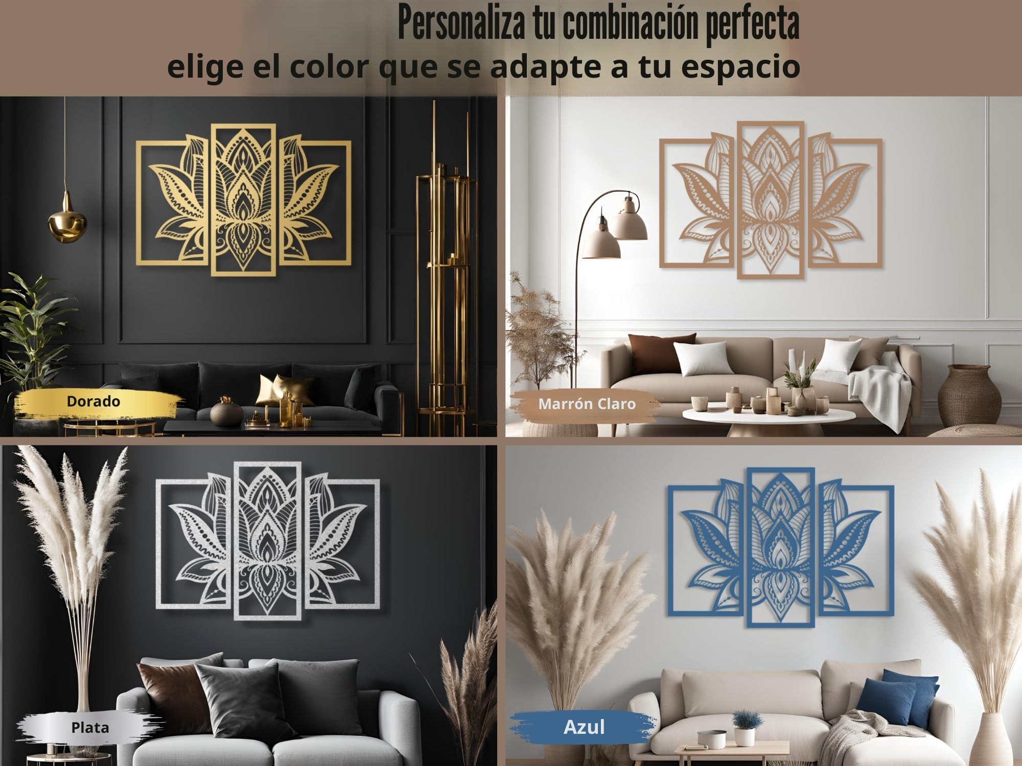 VAILLA Decoración de Pared Mural de Madera Decoración en Negro Dorado Decoración de Pared Hogar Arte de Pared 3D Decoración Moderna Cuadros para Hogar (Flor de loto)