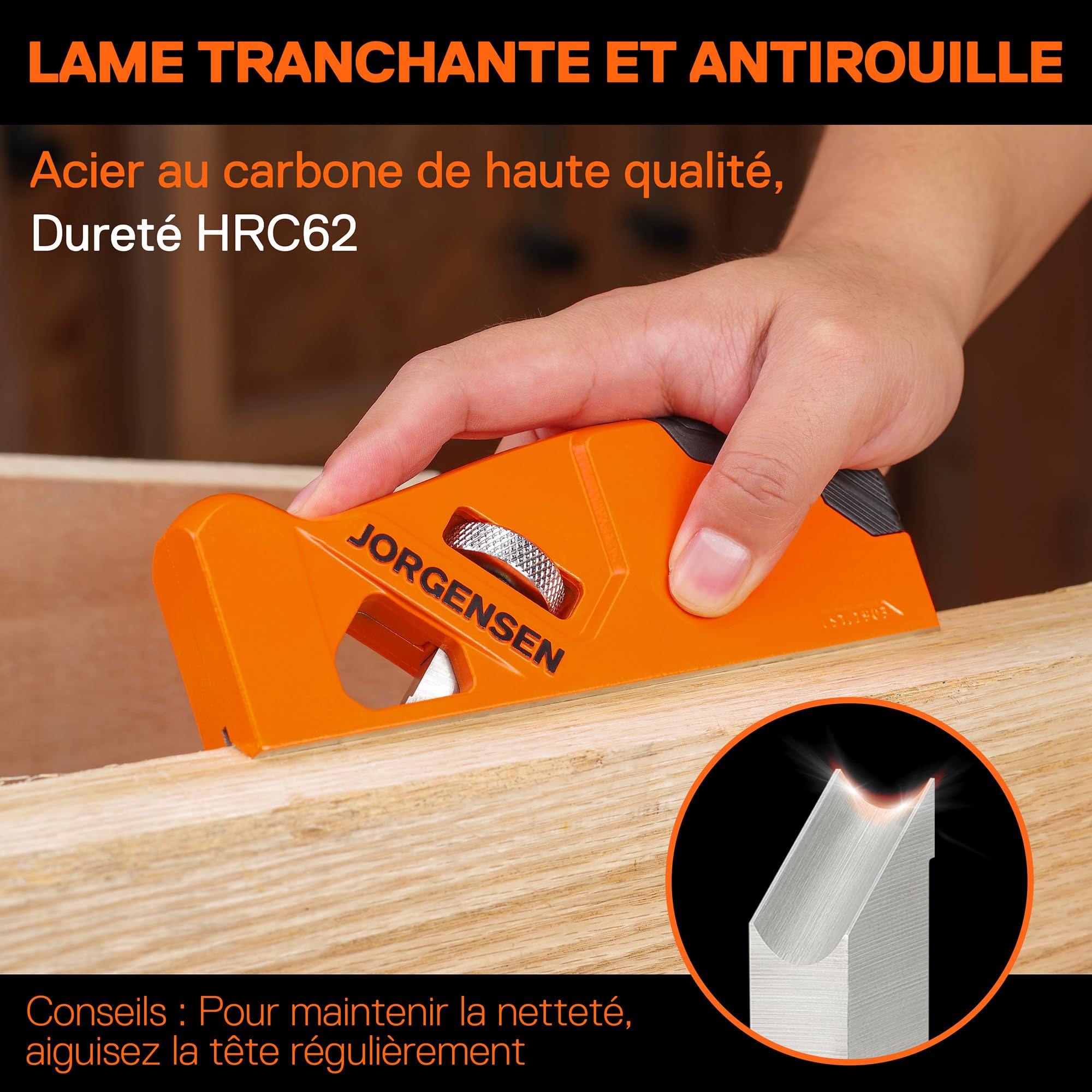 JORGENSEN Raboteuse à Chanfreiner avec Lame à 45 Degrés+3/5/6mm, Rabot d'Angle de Menuiserie pour le Travail du Bois, Rabot Manuel pour Menuisiers, Ébénistes, Travailleurs du Bois