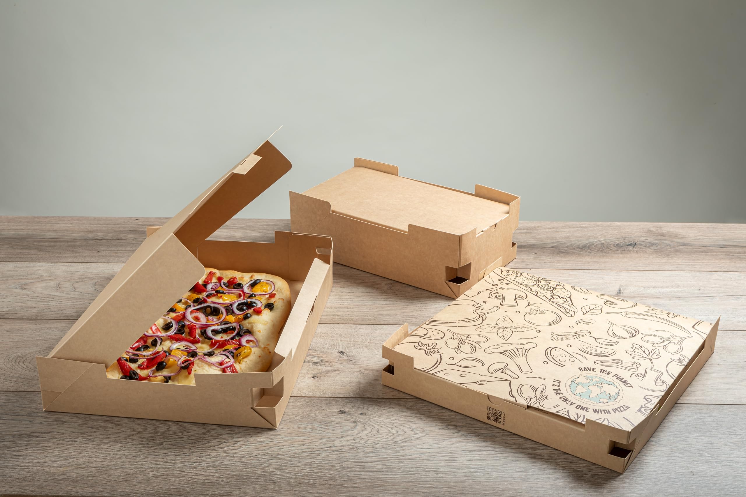 Scatola Pizza da asporto compostabile 40x30x6, 80 pz INODORE, RESISTENTE ALL'UMIDITA' E CALORE, 100% KRAFT NATURALE, CELLULOSA INNOVATIVA CHE NON ALTERA IL PROFUMO E IL SAPORE DELLA PIZZA