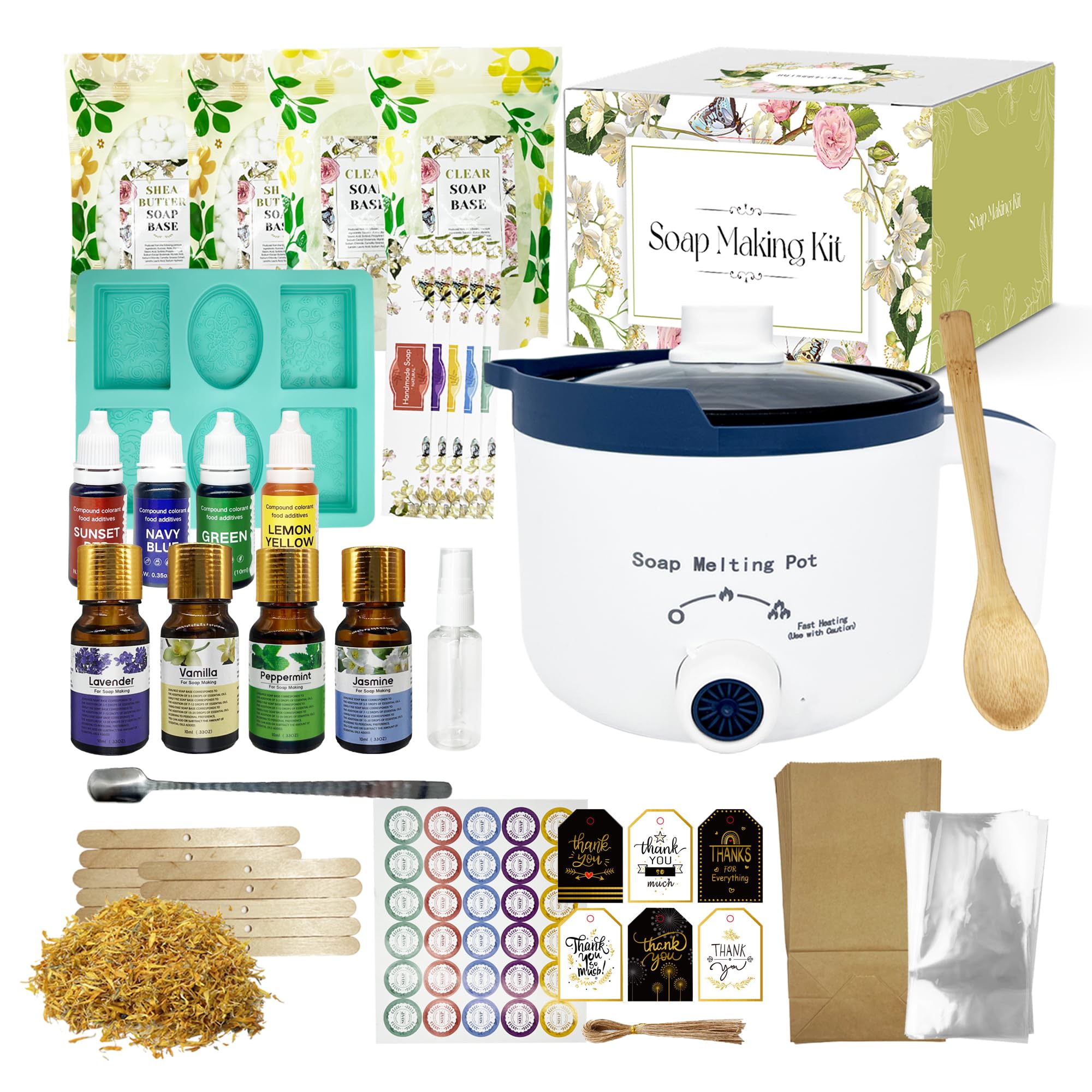 PIUHSoap Making Kit Including Soap Melter, 2lbs Soap Base, Silicone Molds & Scraper, Calendula,4 Fragrance Oils & Dyes for Soap Making,Soap Making Supplies Kits DIY Craft Kit for Adult & Kits