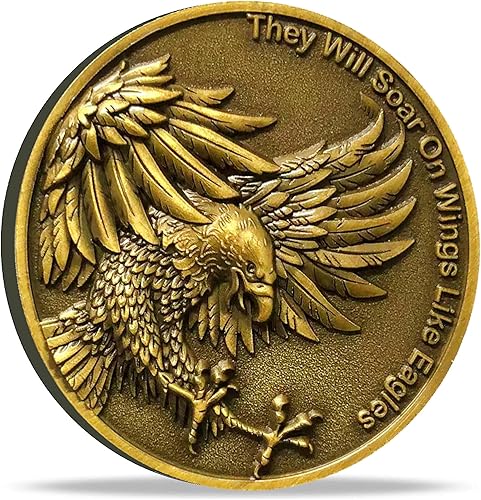 Divine Eagles Wings - Moneda de desafío cristiano  Recordatorio de fuerza y fe  Ficha de bolsillo de regalo con versículos de la Biblia (moneda