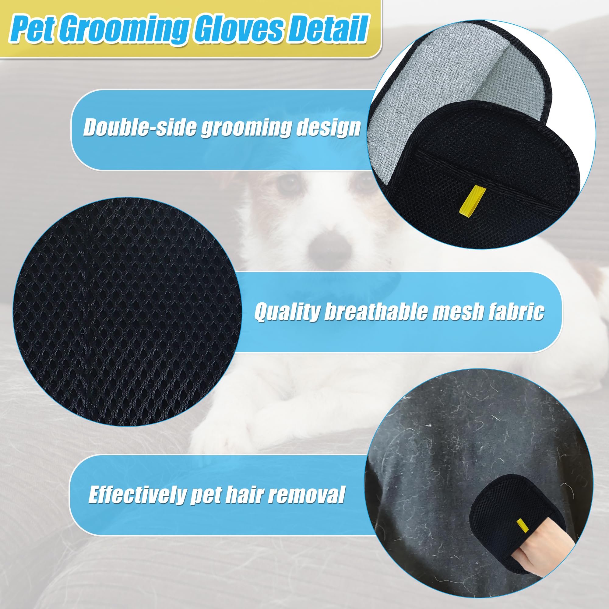 Ucatcher 6 PCS Pet Grooming Gloves for Dogs Cats Static Pet Hair Removal Gloves Double Sided Reusable Hair Remover for Furniture Clothes - Image 4
