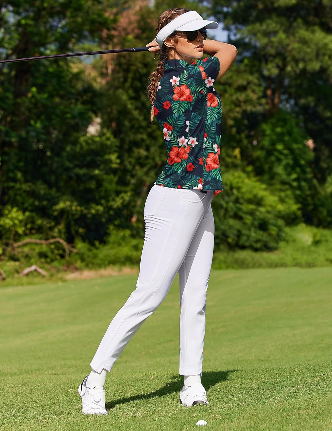 PINSPARK Womens Golf Shirt Short Sleeve Polo Shirts Quick Dry Tennis Tops V-Neck with Collar Pickleball Shirts Golf Outfits
