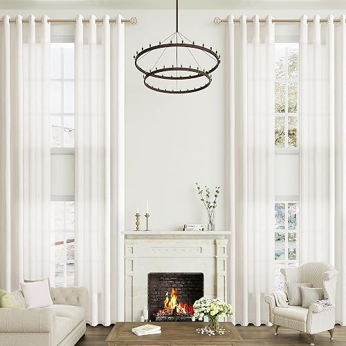 Guken Cream 192 Inch Extra Long Linen Curtains for High Living Room Bedroom Grom