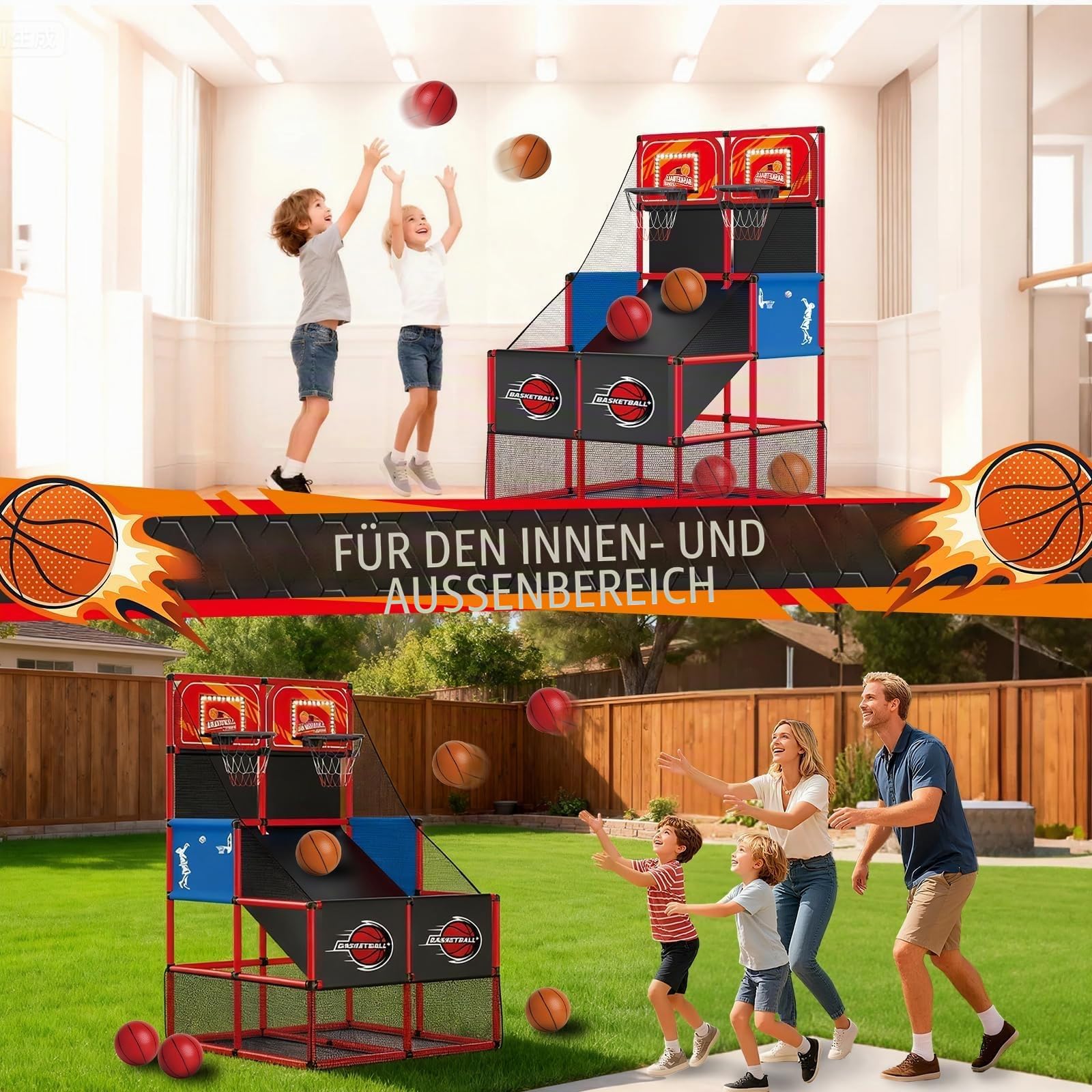 Arcade Toy Basketball Spielset für Kinder mit Punktetabelle – Elektronisches Basketballkorb für Kinder Sport-Spielzeug für drinnen und draußen, Geschenk für Mädchen Jungen 3 4 5 6 7 Jahre (Rot)