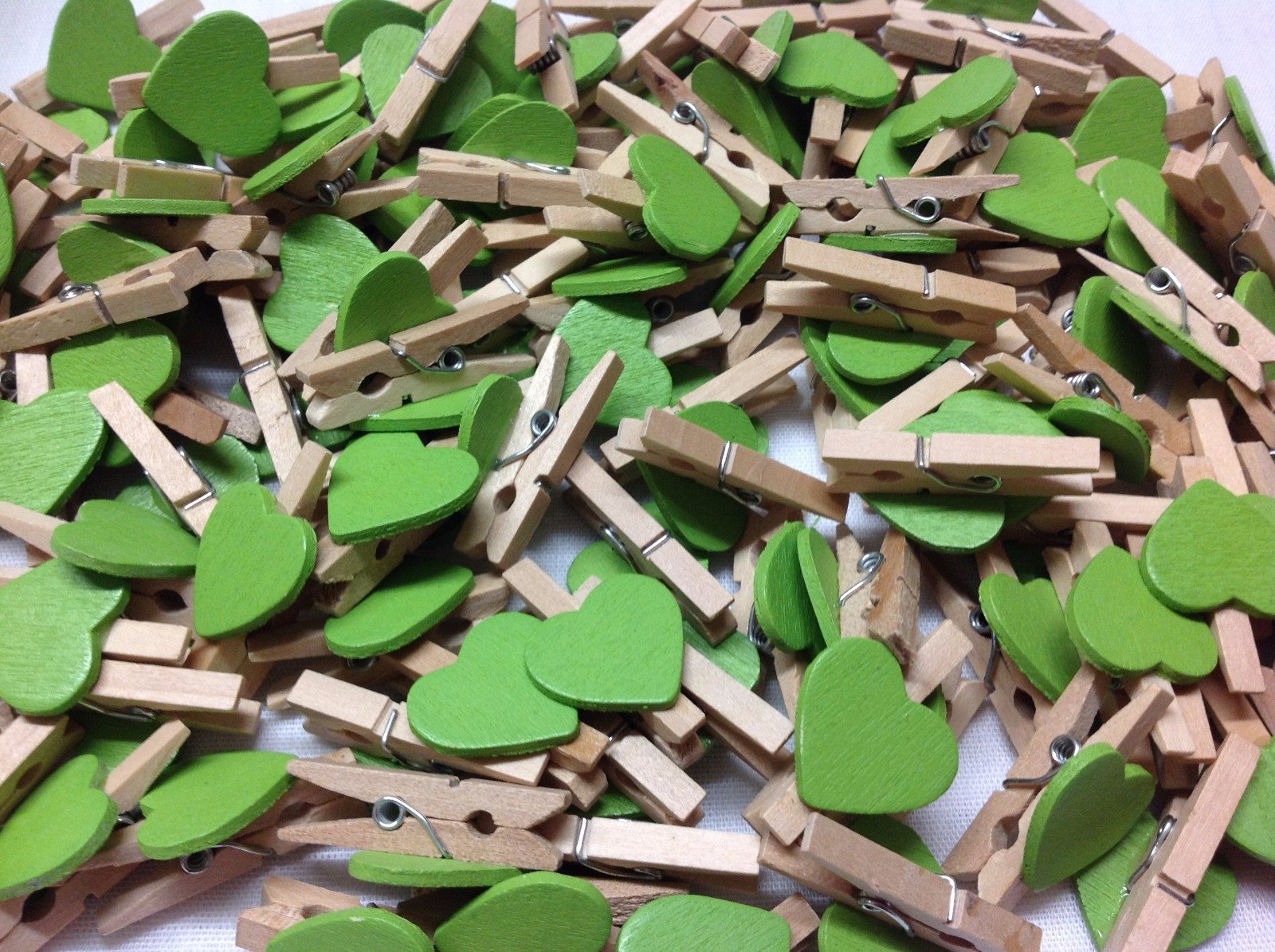 Celloexpress Green 30Mm Love Hearts On Mini Natural Wooden Craft Pegs - Pack Of 25
