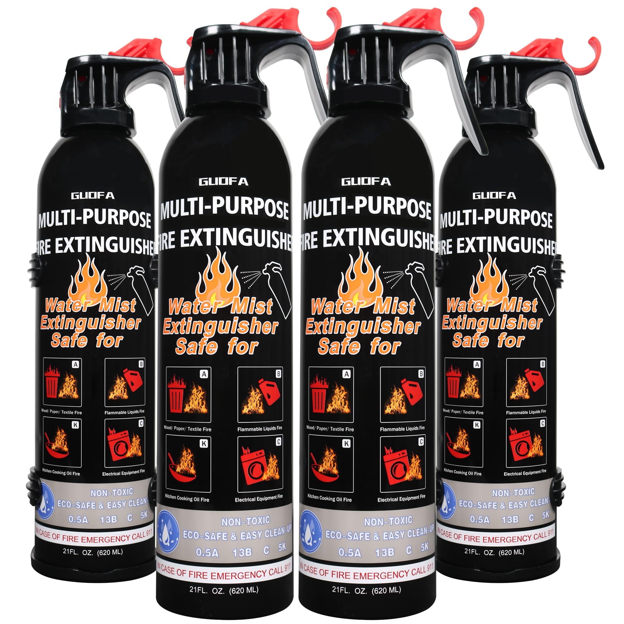 4 Pack Water-based Fire Extinguisher for Car, Versatile Home Fire Extinguisher for A B C K Fires, Easy to Use Extinguisher with Mount for House/Kitchen/Boat/Garage
