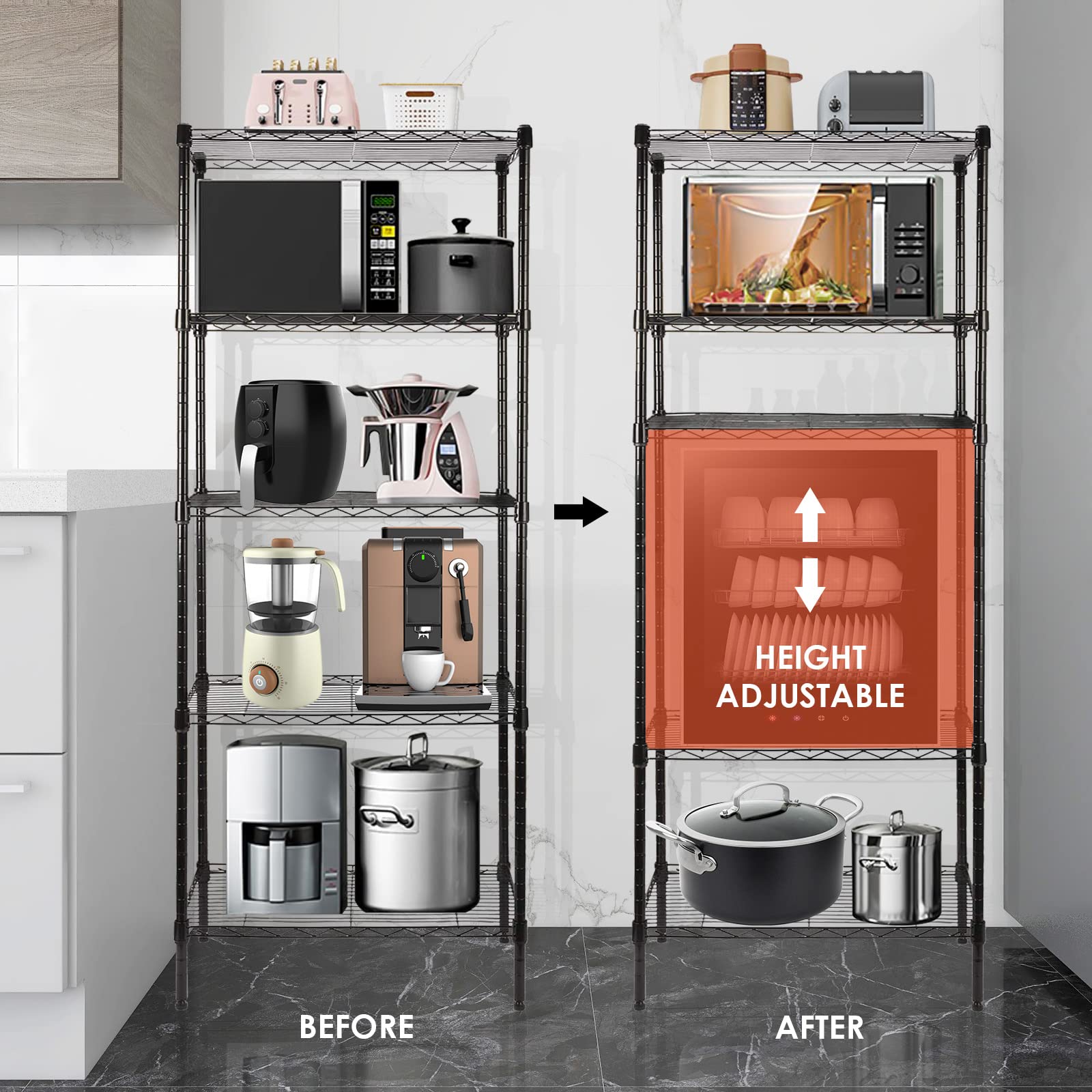 Snapklik.com : 5 Tier Wire Shelving Unit, Adjustable Wire Rack Shelving ...