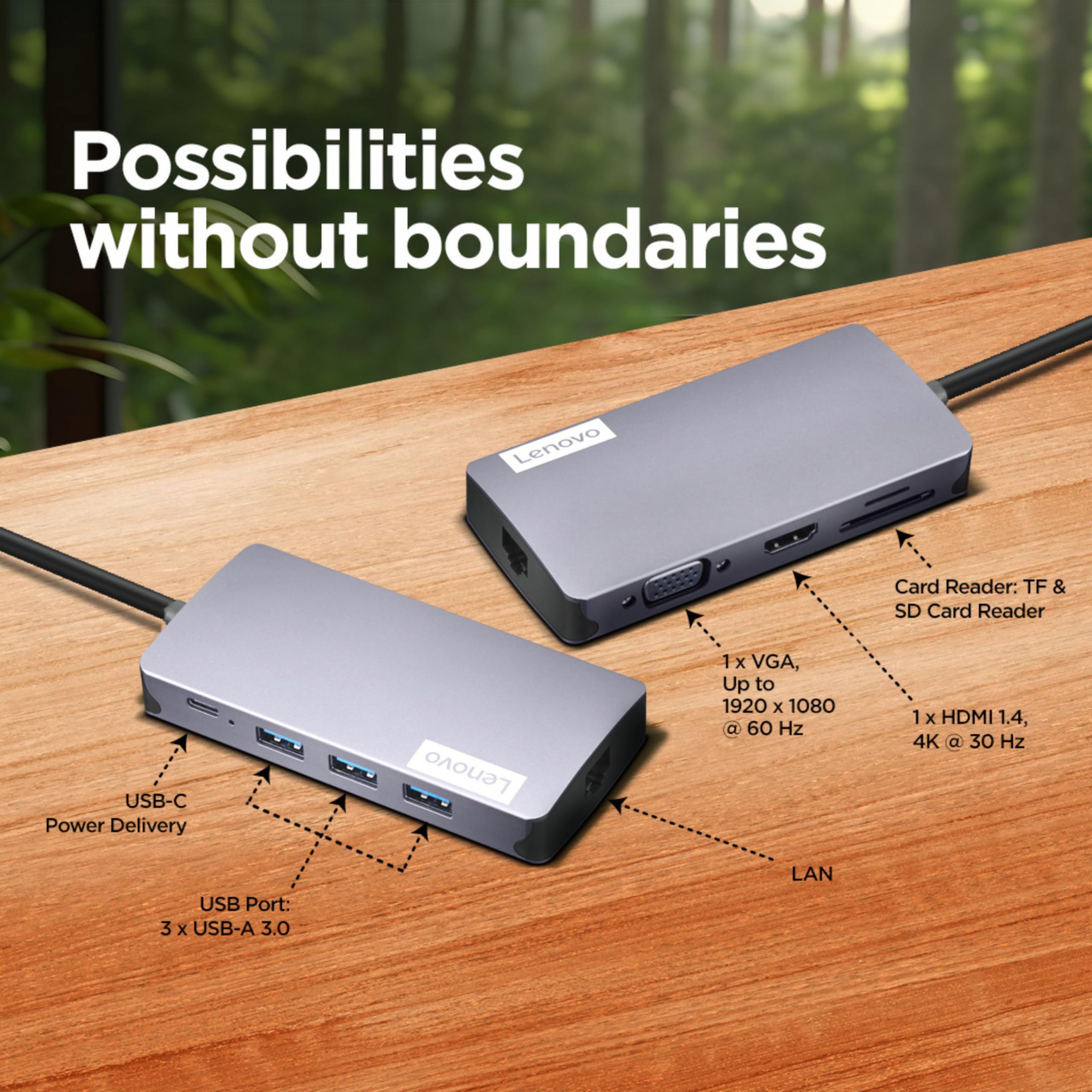 Lenovo USB-C Dual Display Travel Dock con Adaptador de Corriente de 100