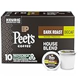 Peet's Coffee, Dark Roast Decaf Keurig K-Cup Pods, Decaffeinated Arabica Coffee - Decaf House Blend 10 Count (1 Box of 10 Pods)
