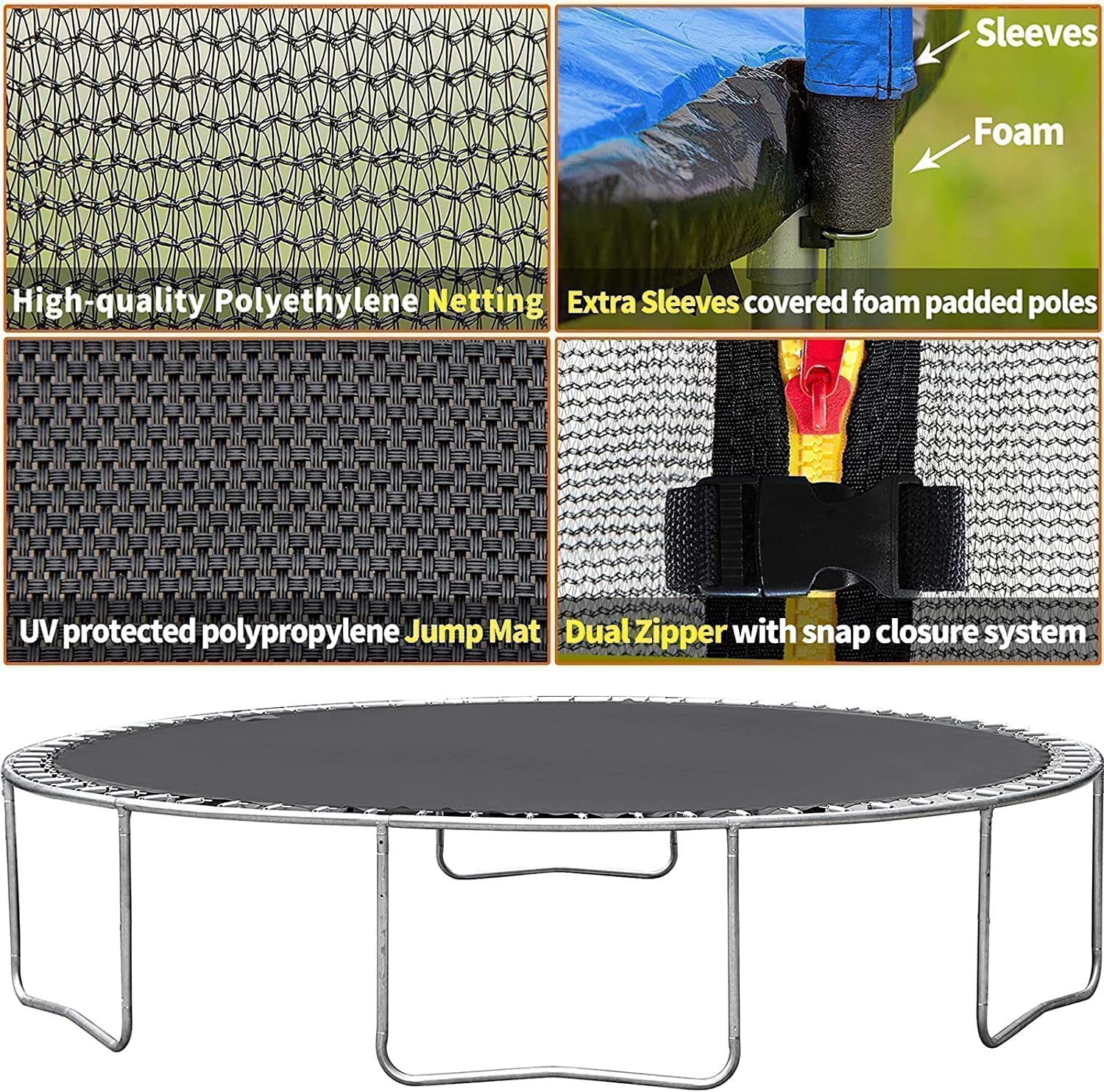 Yoluckea 1500LBS 10 12 14 15 16FT for Adults and Kids with Sprinkler, Lights, Basketball Hoop, Waterballs, 16 Socks, Outdoor Heavy Duty Recreational with Enclosure Net, Ladder, 16 FT Trampoline Blue