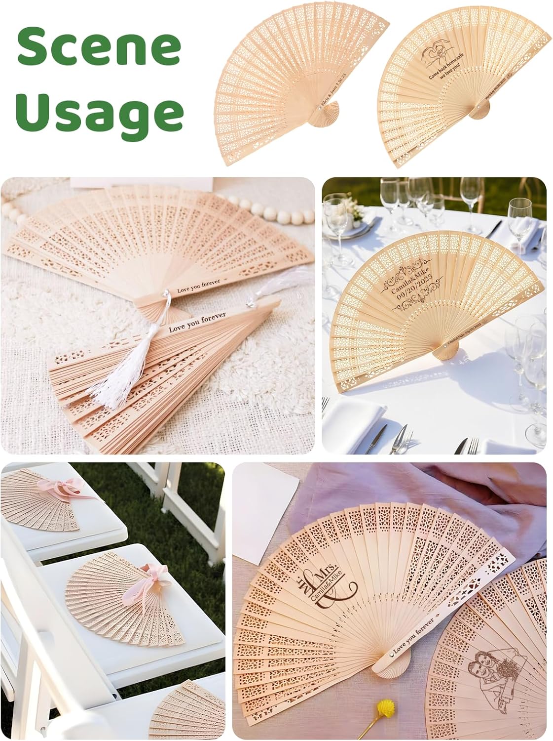 HJX Personalized Wooden Folding Fans for Wedding Custom Engraved Hand Fans Bulk Personalized Birthday Party Favors for Guests (150)