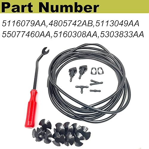 Miniatura 4 de 4805742AB - Kit de boquillas para limpiaparabrisas delantero compatible con Chrysler Dodge Jeep Ram, manguera de líquido para parabrisas de 157