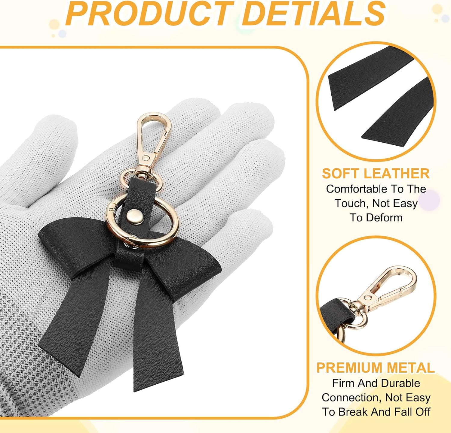 PATIKIL PU Leather Bow Keychain, Cute Bow Key Ring for Bag Purse Handbag Pendant Car Key Accessory - Image 3