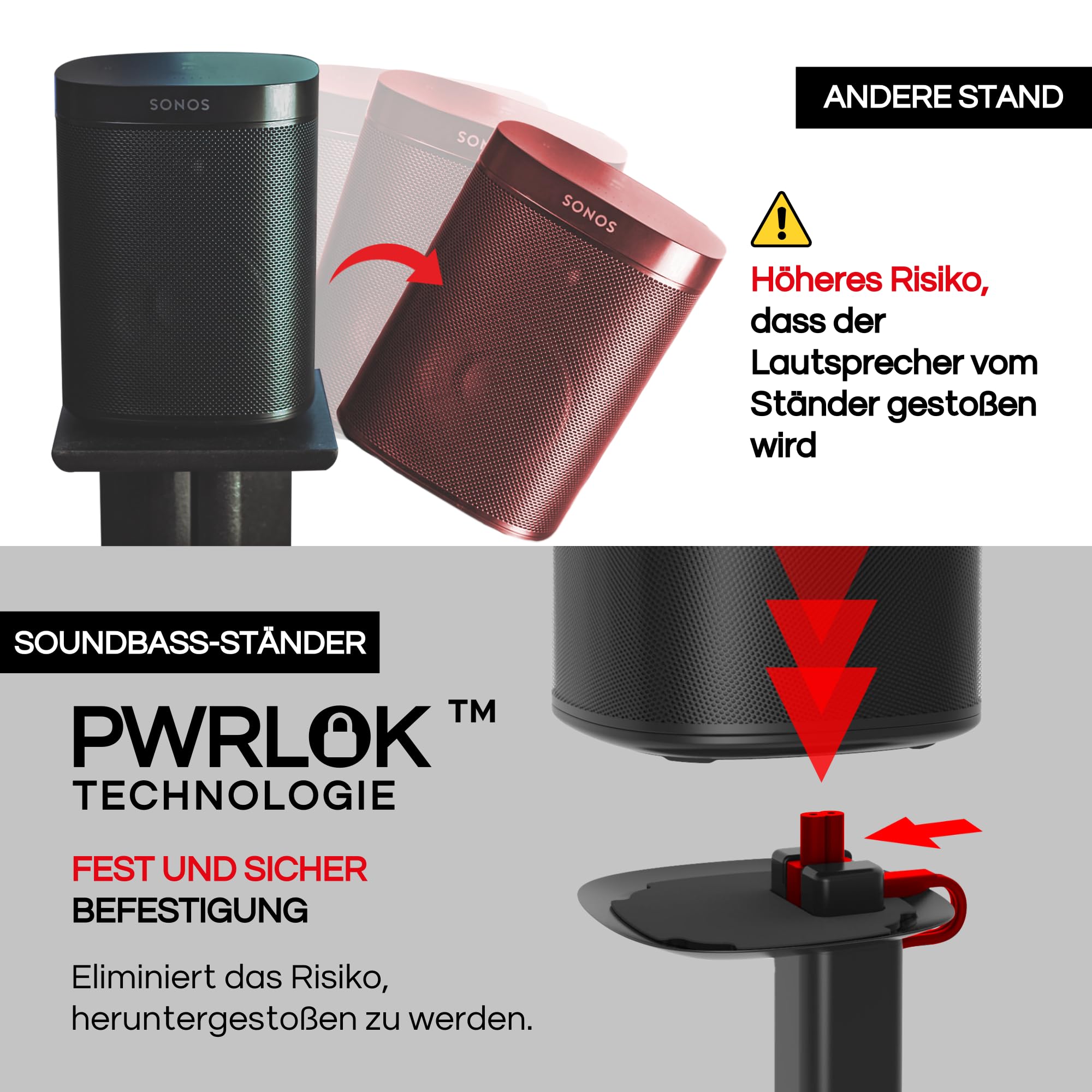 Sound Bass One / ERA100 Bodenständer Doppelpack (2 Stück), schwarz | kompatibel mit Sonos One, Gen 2, Play:1, SL | Zukunftssicheres Design auch kompatibel mit ERA 100, entworfen von Sound Bass UK