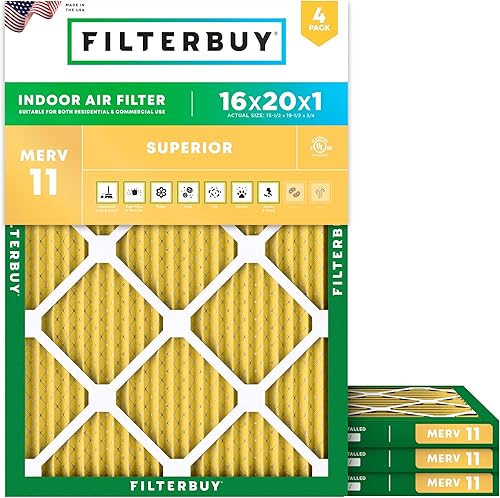 Vista 12 de Filterbuy Filtro de Aire 12x20x1 MERV 11 Defensa Superior contra Mascotas y Alergias (Paquete de 4), Filtros de Reemplazo Electrostáticos Plisados