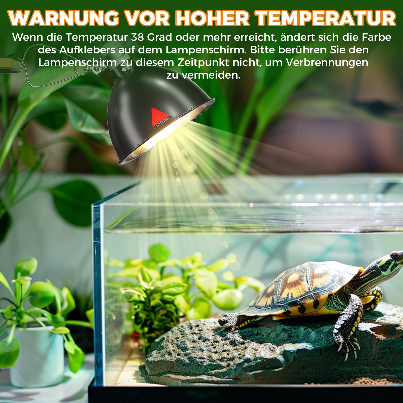 E27 Reptilien Terrarium Wärmelampenfassung 200W Dome Lampe 21CM Wärmelampen Schildkröten AC220-240V Reptilien Lampenschirm für Terrarium, Eidechsen, mit Haken und Klammern (Keine Glühbirne)