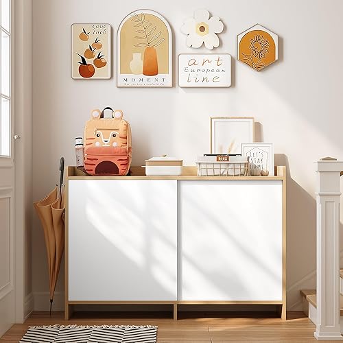 Miniatura 7 de HIFIT Armario de cocina con almacenamiento, armario de almacenamiento moderno de 43 pulgadas con puertas corredizasestantesoporte para microondas,