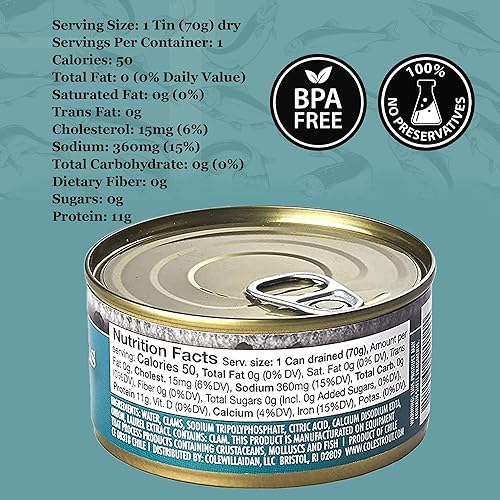 Miniatura 2 de Coles almejas enlatadas y picadas, cosechadas en agua cristalina, alimentos sin gluten, almejas altas en proteínas y bajas en calorías, paquete
