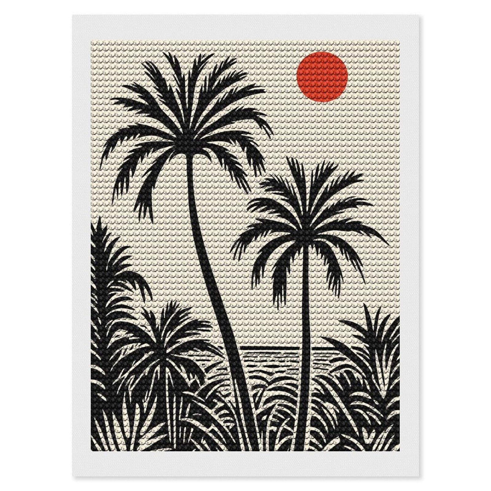 Junmoney Palm Tree Sunset Silhouette Diamond Painting Canvas Kit 12"x16", Leisure Activity, Aesthetic Room Decor, with Tool Kit, DIY, Gift