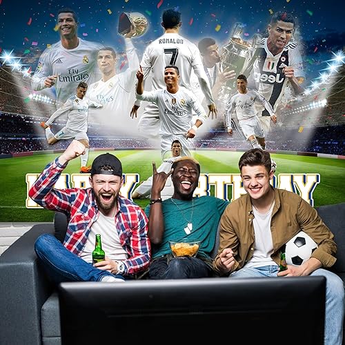Miniatura 4 de Suministros de fiesta de cumpleaños de estrella de fútbol, telón de fondo de feliz cumpleaños de 5 x 3 pies, pancarta de fondo de fútbol para