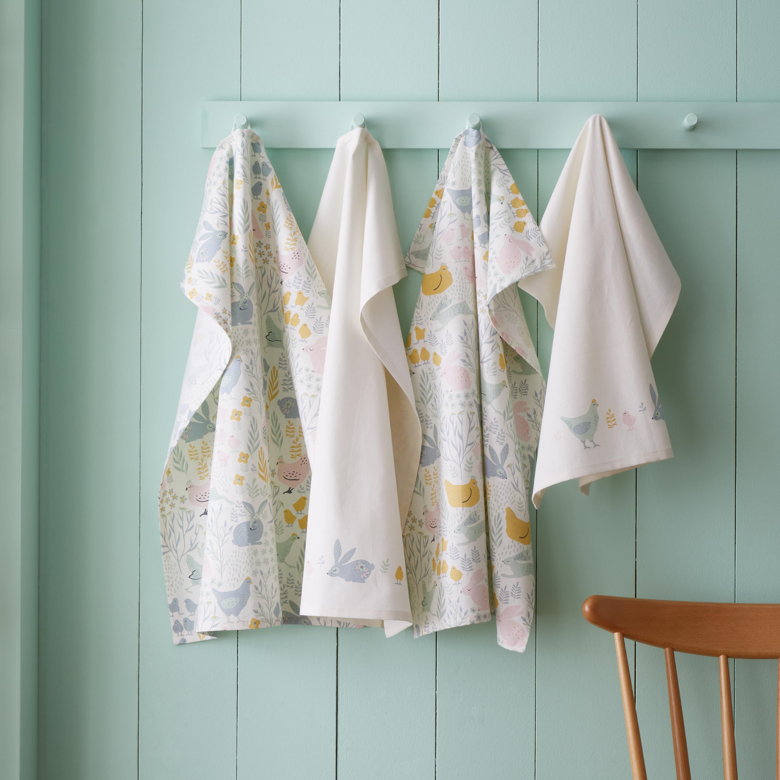 Catherine Lansfield Kitchen Cottage Friends 50x70cm Tea Towel Pack of 4 Natural