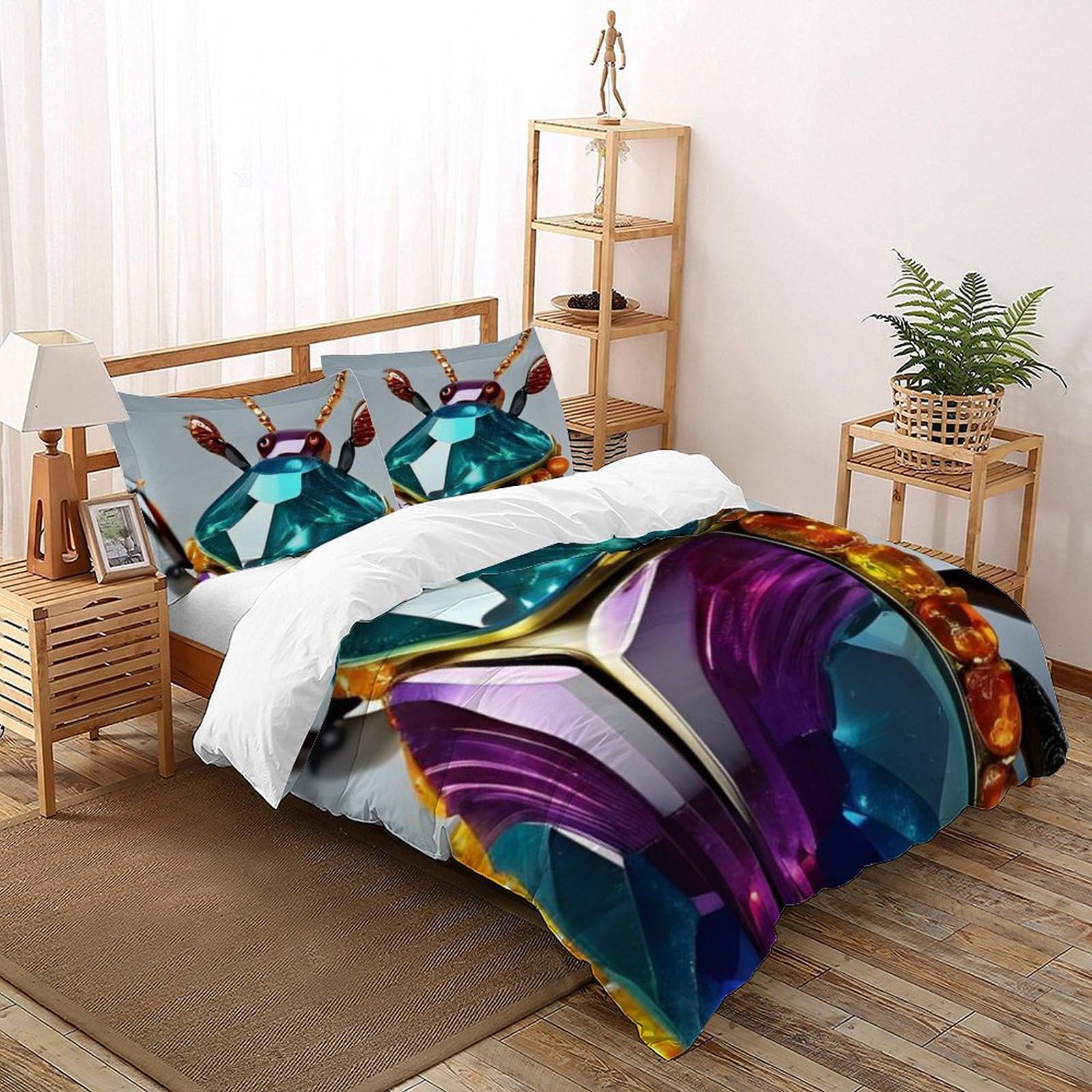 Housse de couette garcon 220x240cm anti-plis en microfibre Diamond Beetle pour lit King