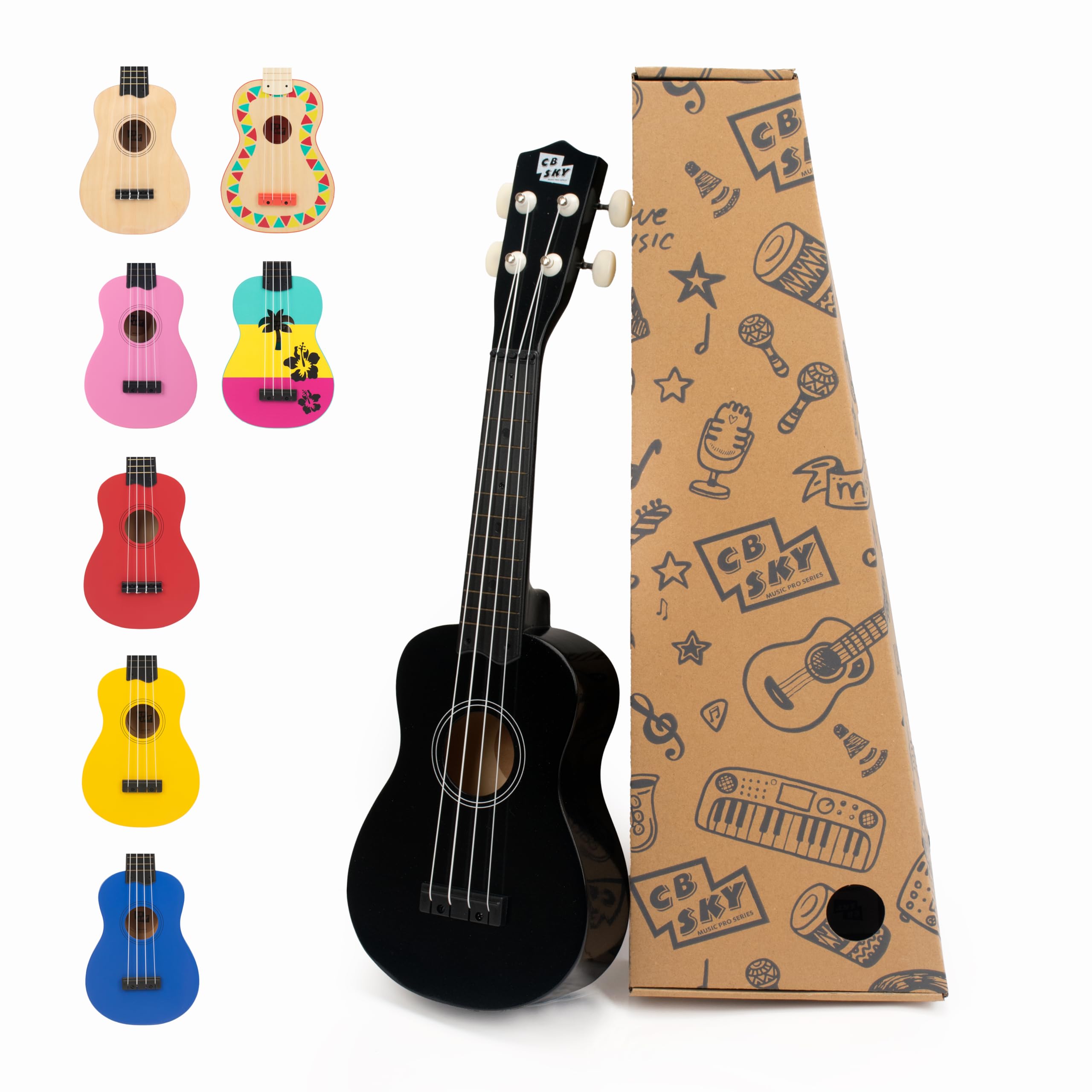 Soprano Ukulele 53cm Anfänger, Schüler Hawaiian Gitarre (Black) 3-5 5-9 Jahre alt