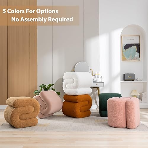 Miniatura 7 de Taburete otomano de peluche, moderno en forma de S, taburete de tocador de sherpa Boucle, puf otomano, taburete decorativo para el suelo, para sala
