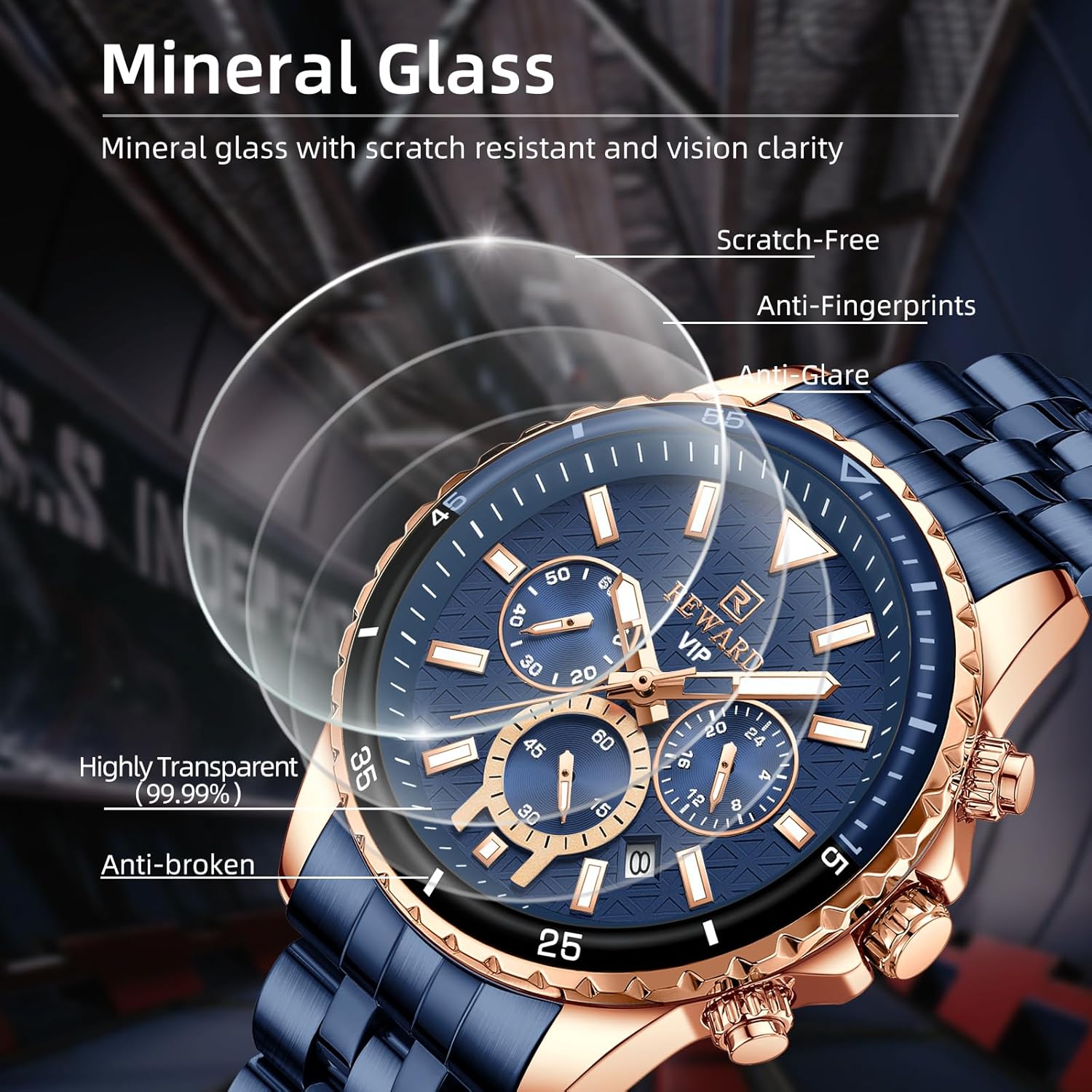 REWARD Men's Wrist Watches Fashion Business Dress Stainless Steel Wristwatch for Men (Chronograph/Waterproof/Luminous/Date) Sport Mens Quartz Watch Black/Silver/Blue/Green - Image 9