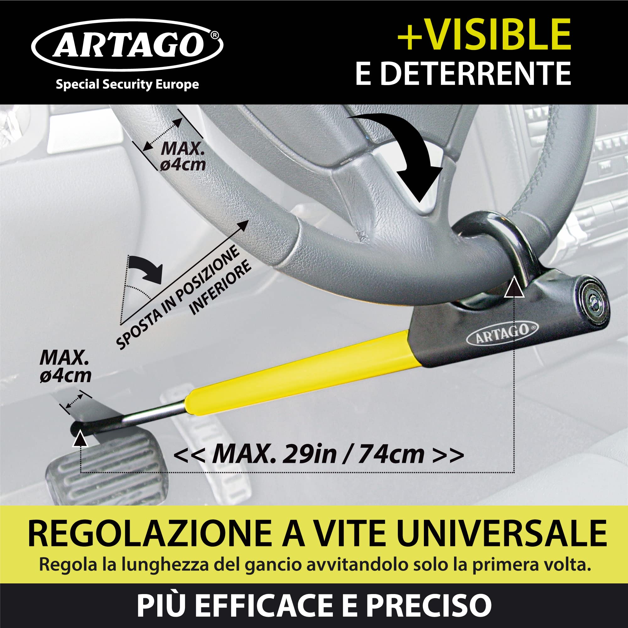ARTAGO 871 Antifurto Auto Blocca Sterzo Meccanico Universale per Auto Camper
