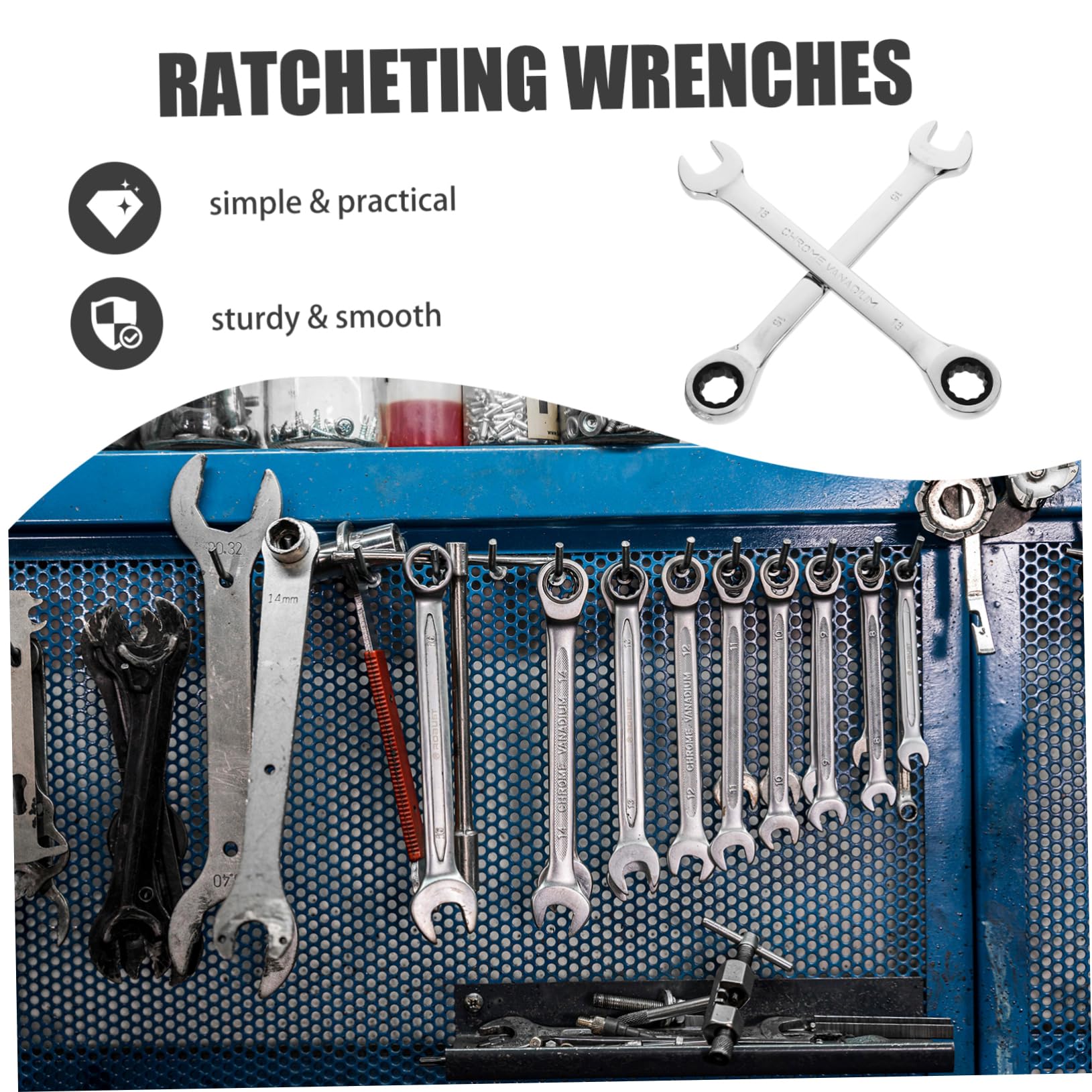 Homoyoyo 16mm 2pcs Double Head Ratchet Wrench Set Swivel Head 