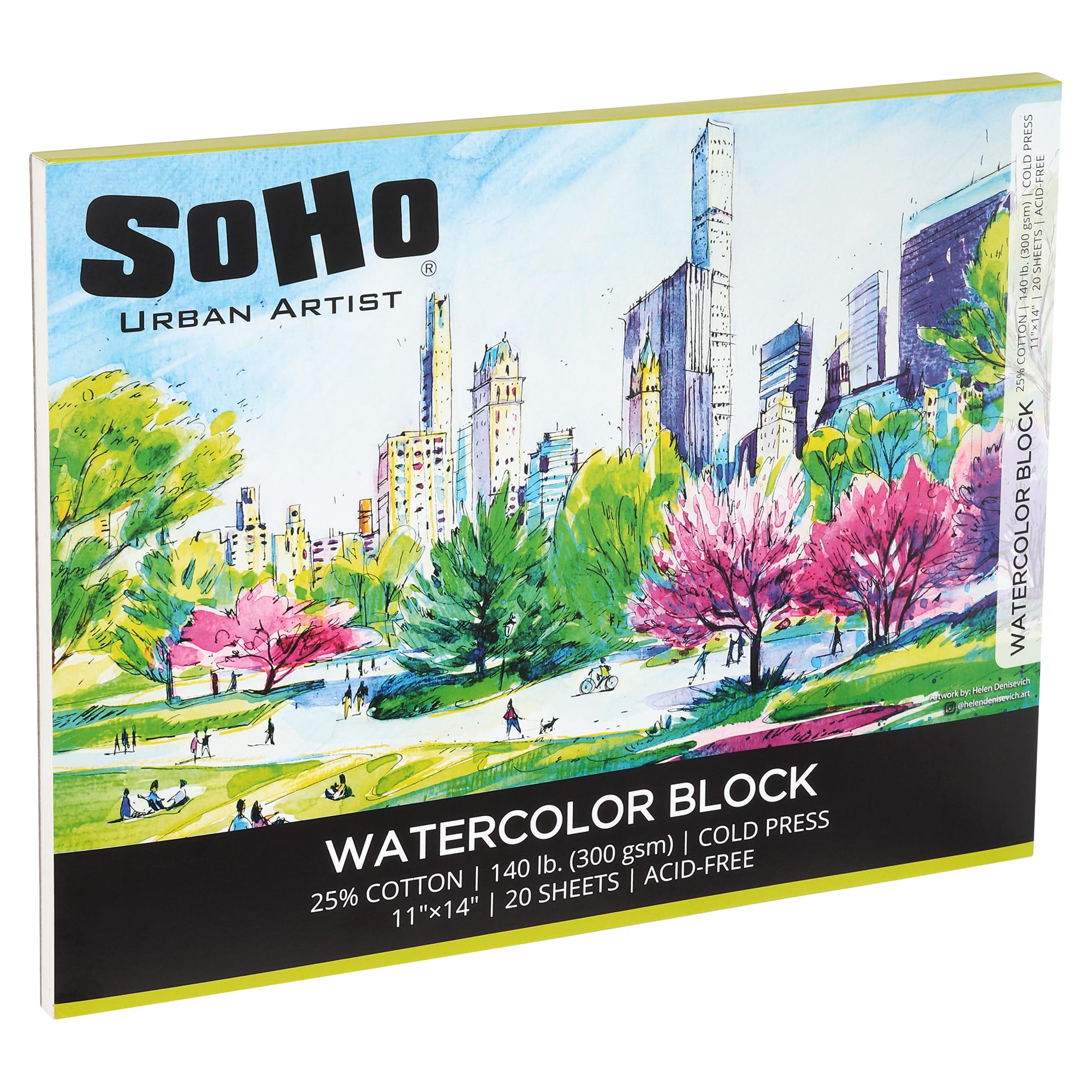Soho Urban Artist Aquarellblock, 27,9 x 35,6 cm, 63,5 kg Kaltpresse, professionell, nachhaltig, säurefrei